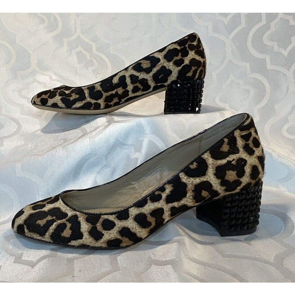 Michael Kors Leopard Print Calf Hair Low Pump Embellished Heel Size 6
